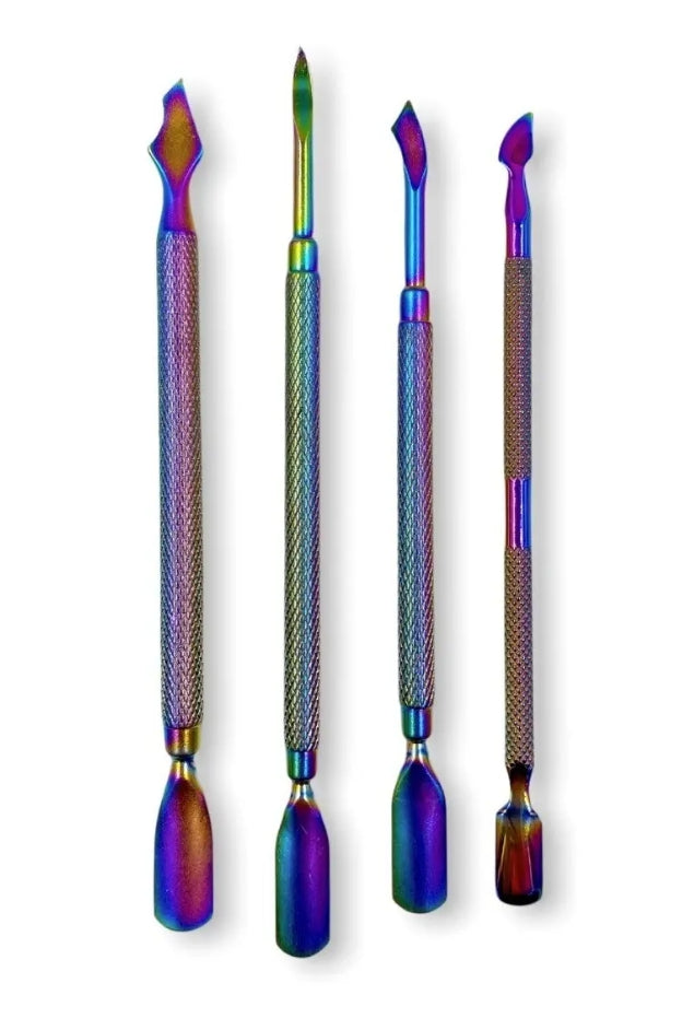 Set De Cuatro Repujadores De Cutículas Tornasol Con Estuche