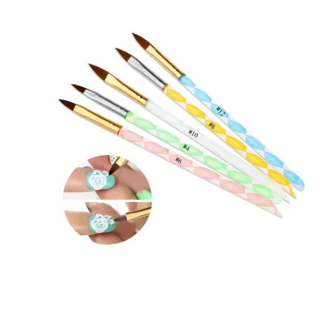 Set De 5 Pinceles Para Uñas Acrílicas 5 Tamaños
