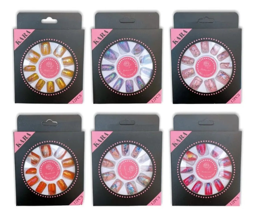 12 Set De Uñas Postizas Kara Efecto Spider
