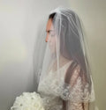 Velo Corto De Novia Blanco Encaje Doble Capa Con Peineta