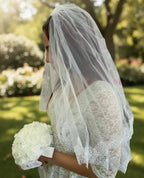Velo Corto De Novia Blanco Flor Doble Capa Con Peineta