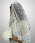 Velo Corto De Novia Blanco Flor Doble Capa Con Peineta