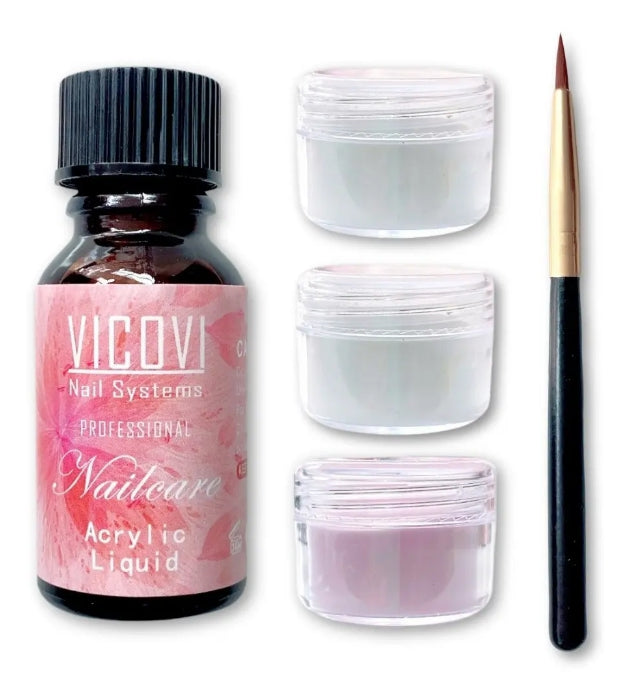 Kit Para Uñas Acrílicas 3 Polímeros Monómero Y Pincel