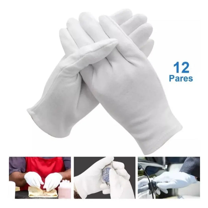 Guantes Blancos Algodon 12 Pares