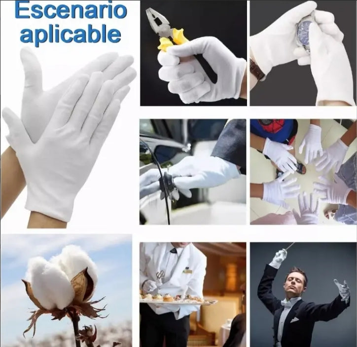 Guantes Blancos Algodon 12 Pares