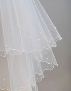 Velo Corto De Novia Blanco Doble Capa Con Peineta