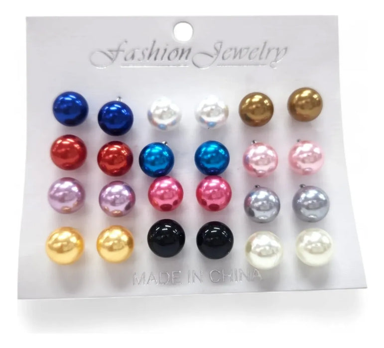Aros Perla Grande Fantasia 12 Pares 10mm