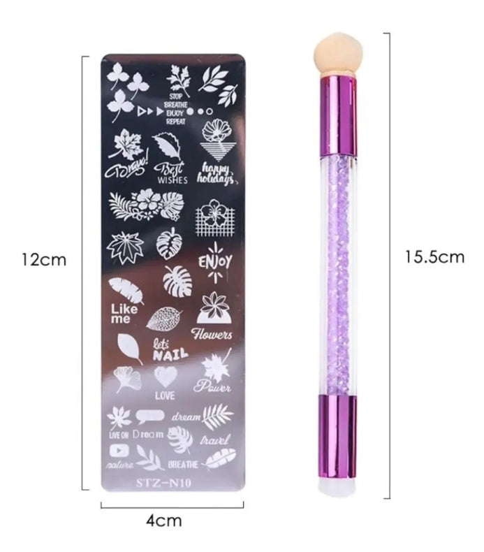 Lapiz Doble Punta Stamping Y Esponja Degradé + Placa Metal