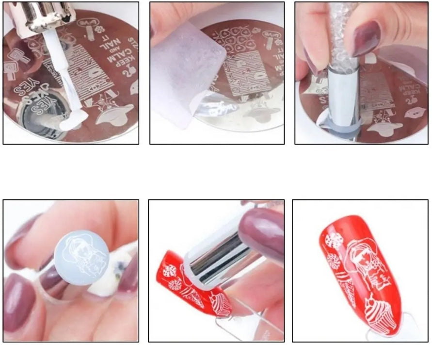 Lapiz Doble Punta Stamping Y Esponja Degradé + Placa Metal
