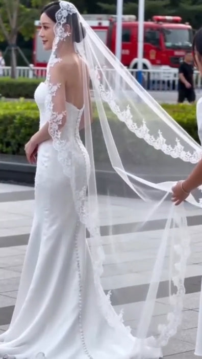 Velo Largo De Novia Blanco Doble Capa Con Encaje Con Peineta