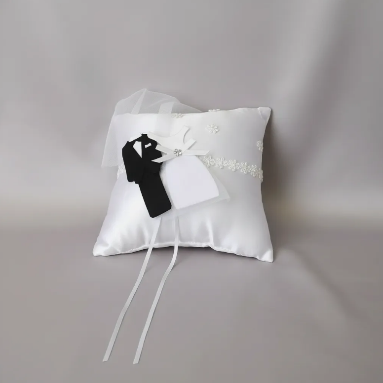 Cojín Para Argollas De Satín Y Encaje Para Bodas, Matrimonio - Novios