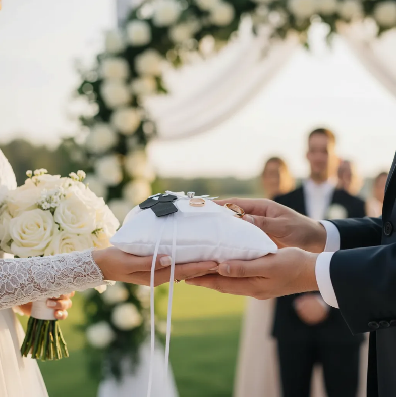 Cojín Para Argollas De Satín Y Encaje Para Bodas, Matrimonio - Novios