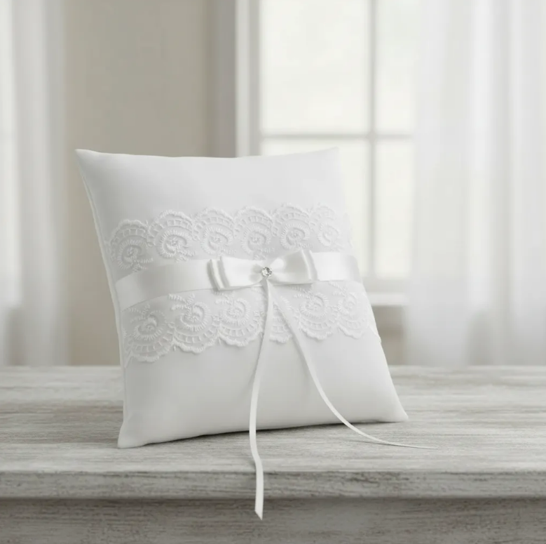 Cojín Para Argollas De Satín Y Encaje Para Bodas, Matrimonio