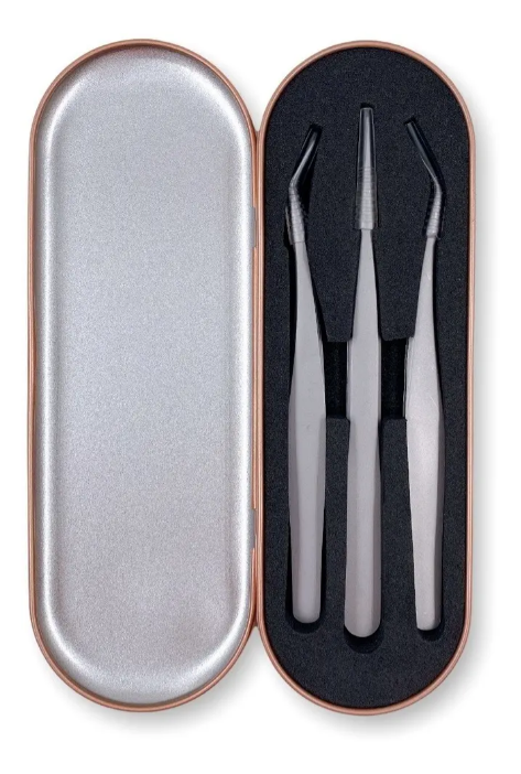 Set De Tres Pinzas Para Extensiones De Pestañas En Estuche
