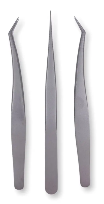 Set De Tres Pinzas Para Extensiones De Pestañas En Estuche