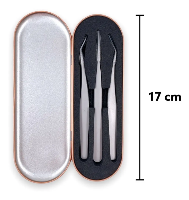 Set De Tres Pinzas Para Extensiones De Pestañas En Estuche