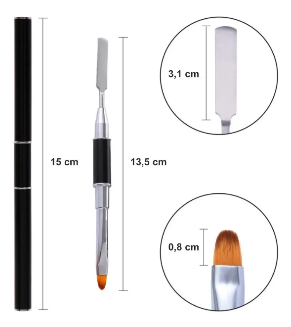 Pincel Doble Para Polygel Con Tapa, Pincel Y Espátula