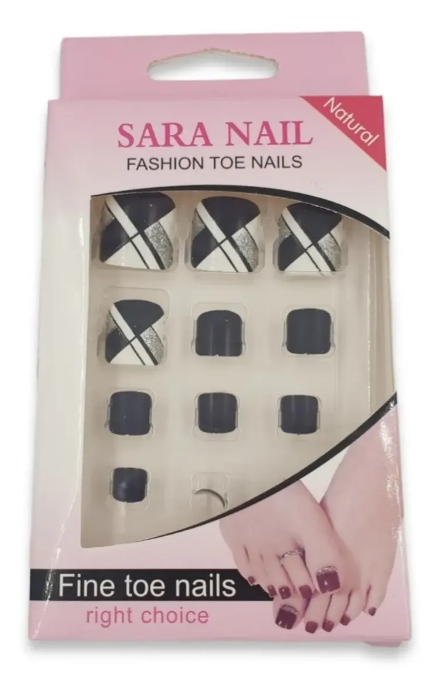 Kit Uñas Postizas Diseño Para Pies Pack De 12 Kits