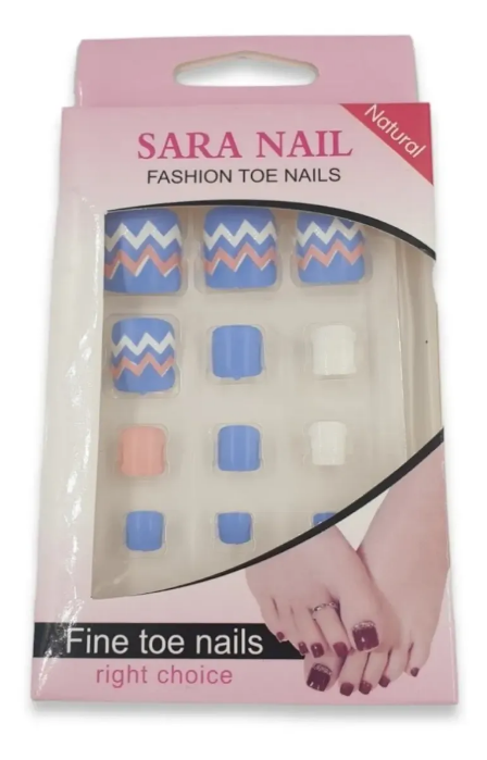 Kit Uñas Postizas Diseño Para Pies Pack De 12 Kits