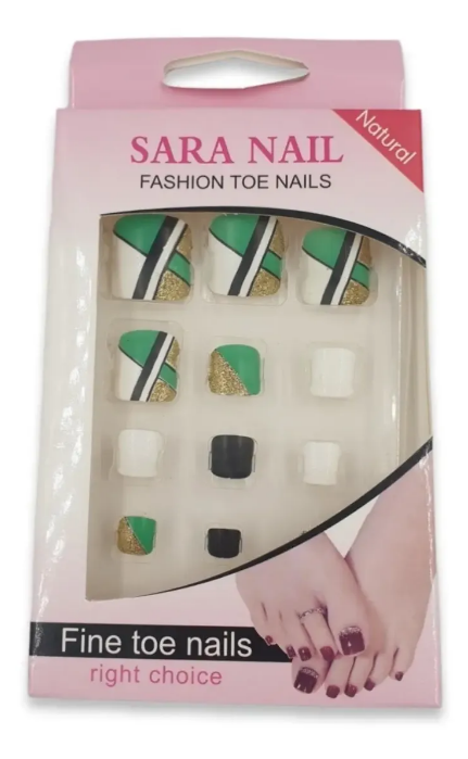 Kit Uñas Postizas Diseño Para Pies Pack De 12 Kits
