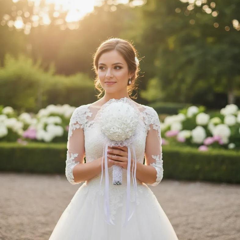 Ramo De Novia Blanco Con Brillos Para Tirar