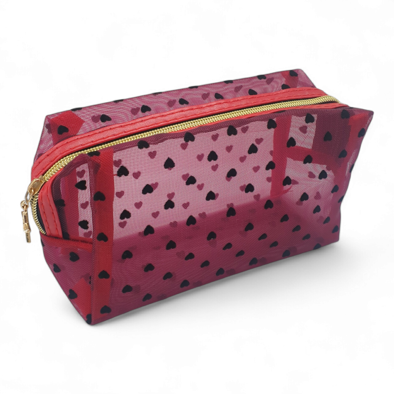 Cosmetiquero De Malla Con Estampado De Corazón
